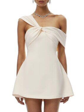 Elegant Cream One-Shoulder Knot Mini Dress Small